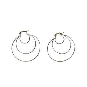 Triple Layer Shiny Hoops Earrings Signed THA Sterling Silver 925 Hoop